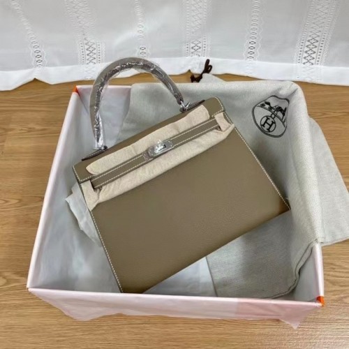 Genți de umăr Hermes Kelly 25cm Epsom KL2755 Elephant Grey&metal argintiu