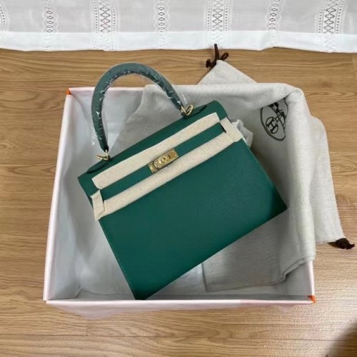 Genți de umăr Hermes Kelly 25cm Epsom KL2755 Verde lac și metal auriu