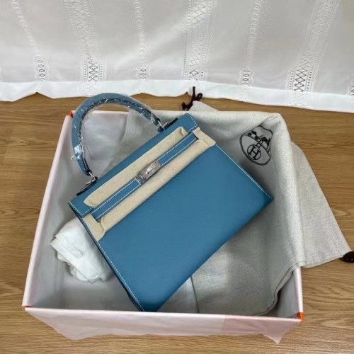 Genți de umăr Hermes Kelly 25cm Epsom KL2755 albastru și argintiu-Metal