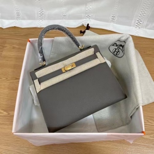 Genți de umăr Hermes Kelly 25cm Epsom KL2755 gri închis și metal auriu