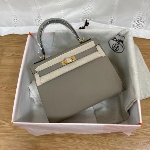 Genți de umăr Hermes Kelly 25cm Epsom KL2755 gri și metal auriu