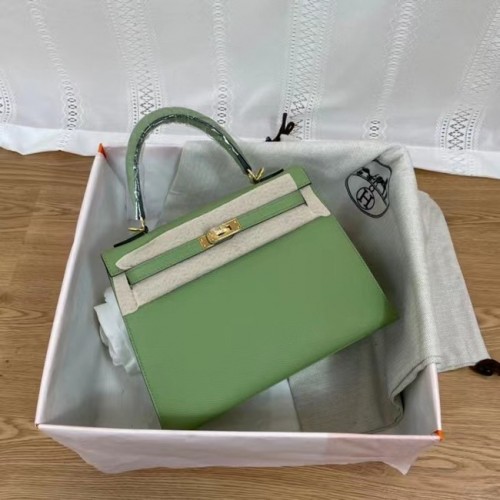 Genți de umăr Hermes Kelly 25cm Epsom KL2755 verde și auriu-Metal