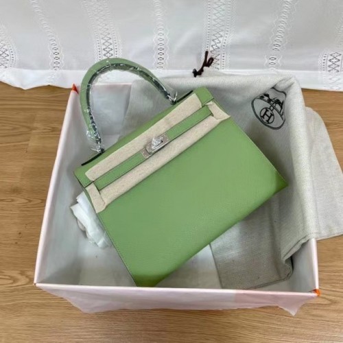 Genți de umăr Hermes Kelly 25cm Epsom KL2755 verde și argintiu-Metal