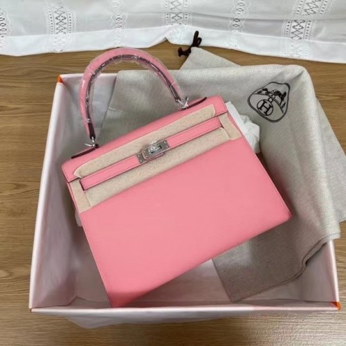 Genți de umăr Hermes Kelly 25cm Epsom KL2755 roz și argintiu-Metal