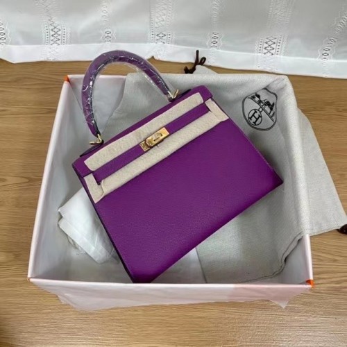 Genți de umăr Hermes Kelly 25cm Epsom KL2755 mov și auriu-Metal
