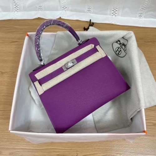 Genți de umăr Hermes Kelly 25cm Epsom KL2755 mov și argintiu-Metal