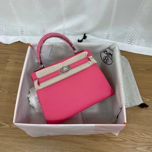 Genți de umăr Hermes Kelly 25cm Epsom KL2755 roz și argintiu-Metal