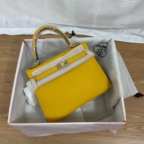 Genți de umăr Hermes Kelly 25cm Epsom KL2755 galben și auriu-Metal