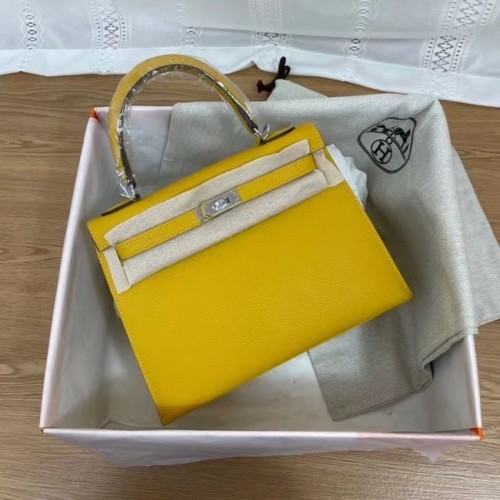 Genți de umăr Hermes Kelly 25cm Epsom KL2755 galben și argintiu-Metal