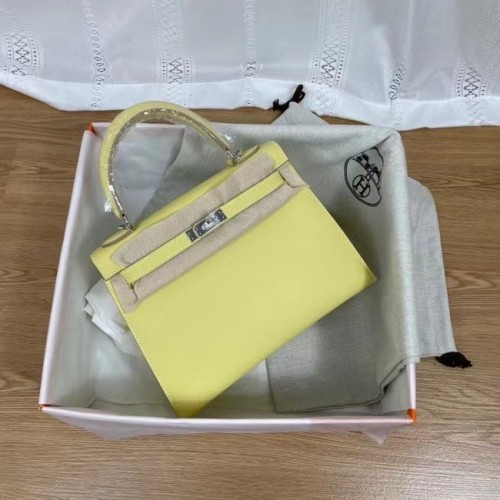 Genți de umăr Hermes Kelly 25cm Epsom KL2755 galben și argintiu-Metal