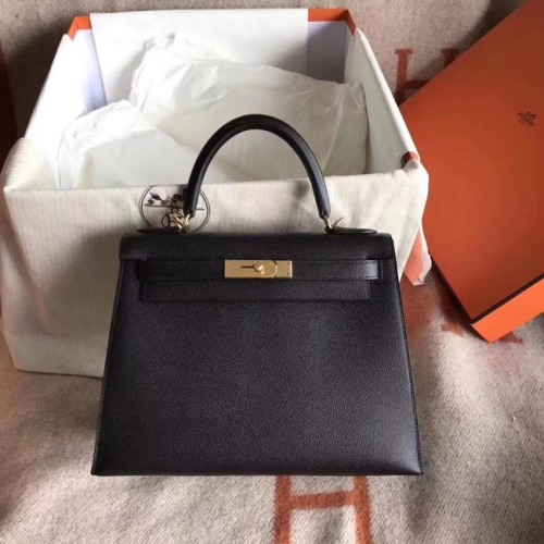 Geantă tote Hermes Kelly 25cm Geantă originală din piele Epsom KL25 Neagră
