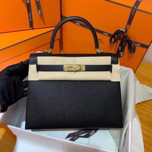 Genți de umăr Hermes Kelly 28cm din piele Epsom KL28 Negre
