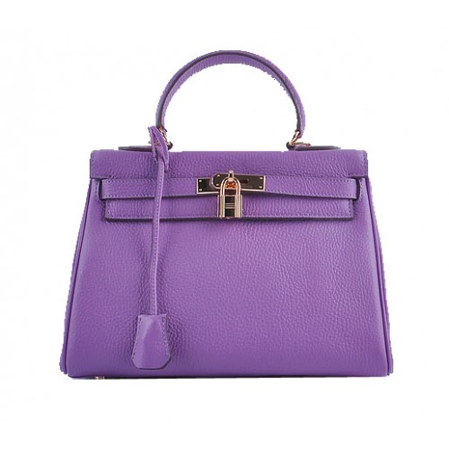 Genți de umăr Hermes Kelly 28cm din piele granulată violet auriu