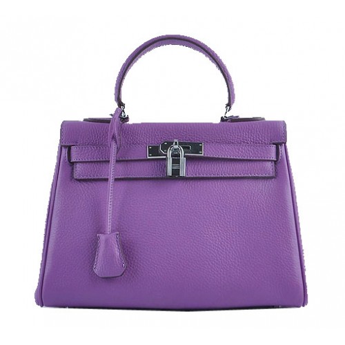 Genți de umăr Hermes Kelly 28cm din piele granulată violet argintiu