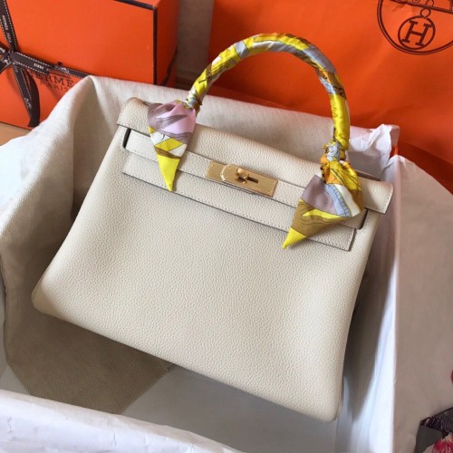 Genți de umăr Hermes Kelly 28cm Togo Leather KL28 Alb crem