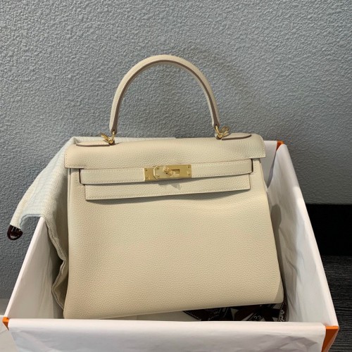 Genți de umăr Hermes Kelly 28cm Togo Leather KL28 Crem