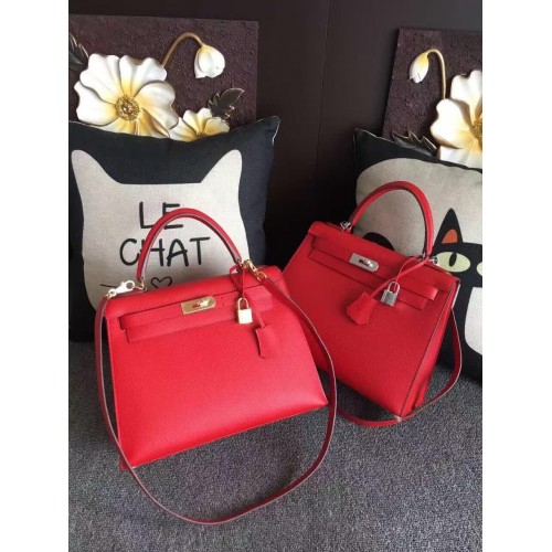 Genți de umăr Hermes Kelly 28cm piele espom roșii