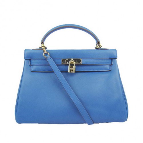 Genți Hermes Kelly 32cm Togo Leather 6108 Albastru Auriu