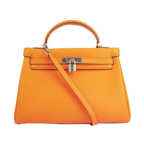 Genți Hermes Kelly 32cm din piele Togo 6108 portocaliu argintiu