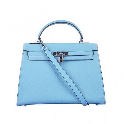 Genți Hermes Kelly 32cm din piele Togo, albastru deschis