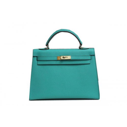 Geantă de umăr Hermes Kelly 32cm verde deschis din piele Saffiano K32 aurie