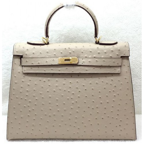 Geantă de umăr Hermes Kelly 32cm din piele de struț K32LI Caisă