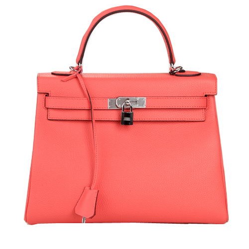 Geantă de umăr Hermes Kelly 32cm roz, piele originală K32 argintie