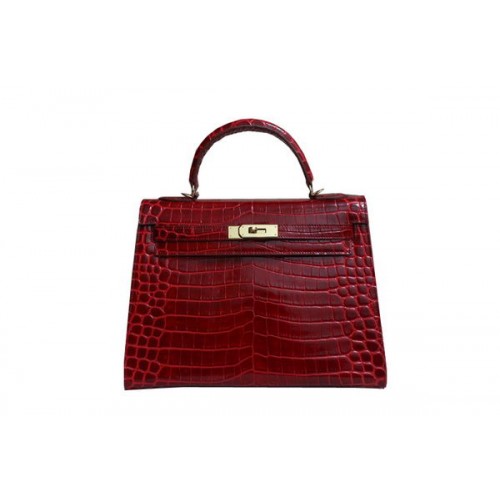 Geantă de umăr Hermes Kelly 32cm, piele de cocos roșie, K32 aurie