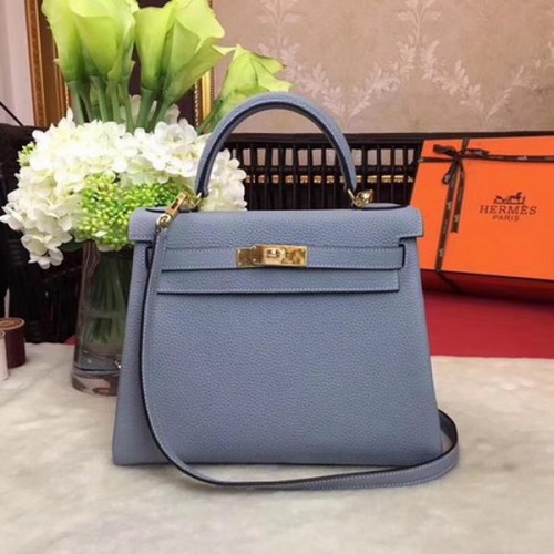 Geantă de umăr Hermes Kelly 32cm TOGO din piele KY32 Albastru deschis