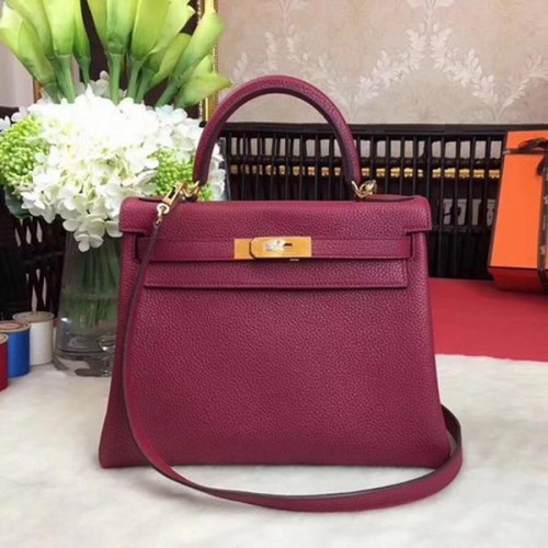 Geantă de umăr Hermes Kelly 32cm TOGO din piele KY32 Vișiniu
