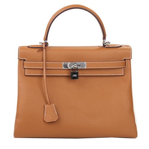 Geantă de umăr Hermes Kelly 32cm, din piele naturală, argintie K32