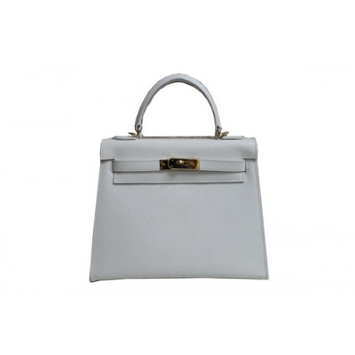 Geantă de umăr Hermes Kelly 32cm din piele Saffiano albă K32 aurie