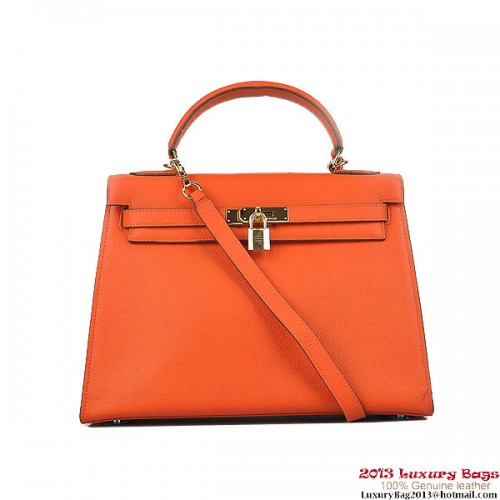 Genți de umăr Hermes Kelly 32cm H6108 Portocaliu Piele Auriu