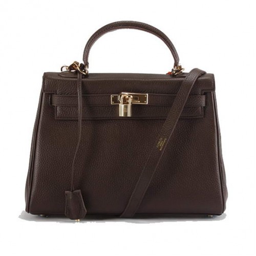Genți de mână Hermes Kelly 32cm Togo din piele 6018 Cafea închisă Aurie