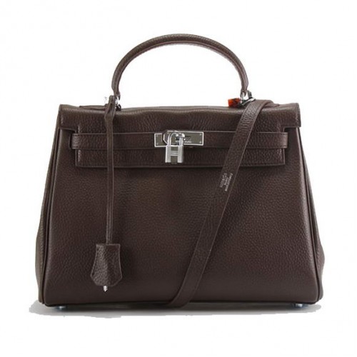 Genți de mână Hermes Kelly 32cm Togo din piele 6018 Argintiu închis cafea