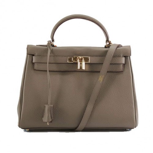 Genți de mână Hermes Kelly 32cm Togo din piele 6018 Gri închis Auriu