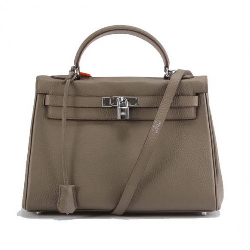 Genți de mână Hermes Kelly 32cm Togo din piele 6018 Gri închis Argintiu