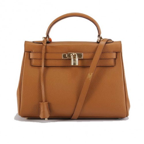 Genți de mână Hermes Kelly 32cm Togo din piele 6018 Cafea deschisă Aurie