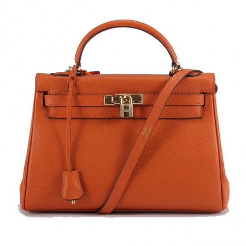 Genți de mână Hermes Kelly 32cm Togo din piele 6018 Portocaliu Auriu