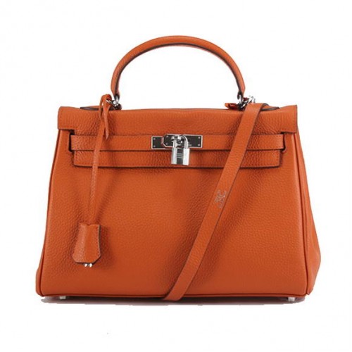 Genți de mână Hermes Kelly 32cm Togo din piele 6018 portocaliu argintiu