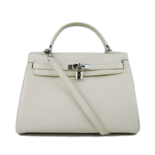 Genți de mână Hermes Kelly 32cm Togo din piele 6018 Alb Argintiu
