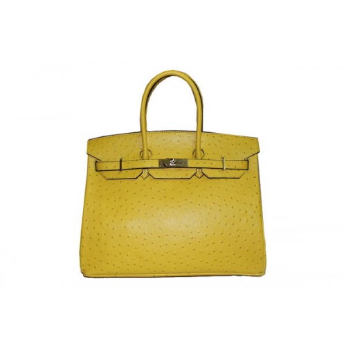 Geantă Hermes Kelly 35cm cu mâner superior, din piele de struț, aurie