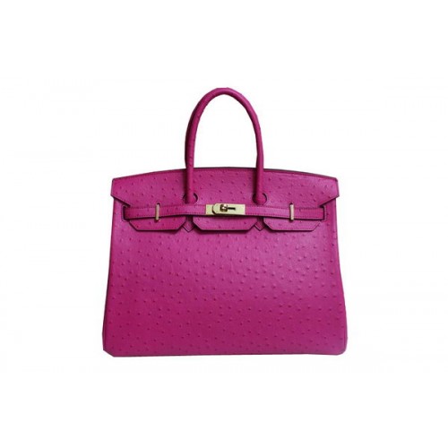 Geantă Hermes Kelly 35cm cu mâner superior, piele de struț, culoare piersica, aurie