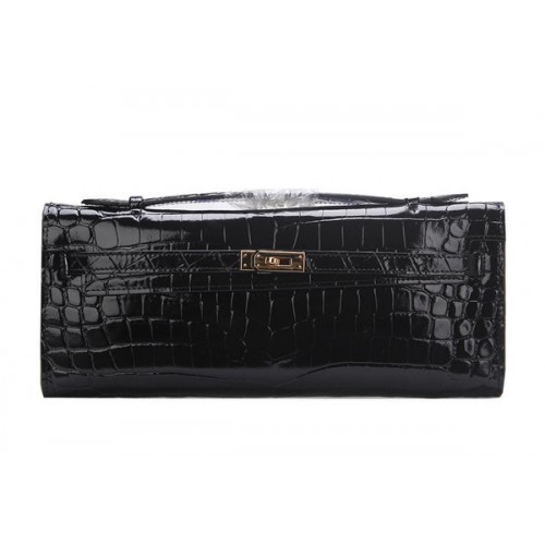 Geantă Hermes Kelly Clutch Leather Croco K1002 Negru