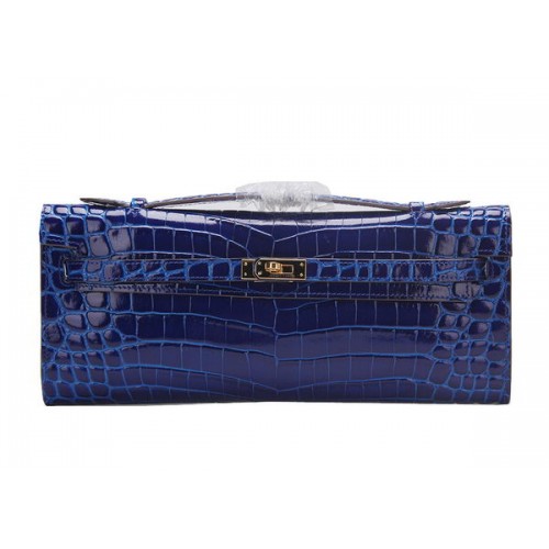 Geantă Hermes Kelly Clutch Leather Croco K1002 Albastră