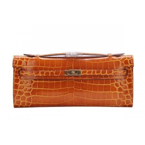 Geantă Hermes Kelly Clutch Leather Croco K1002 Maro