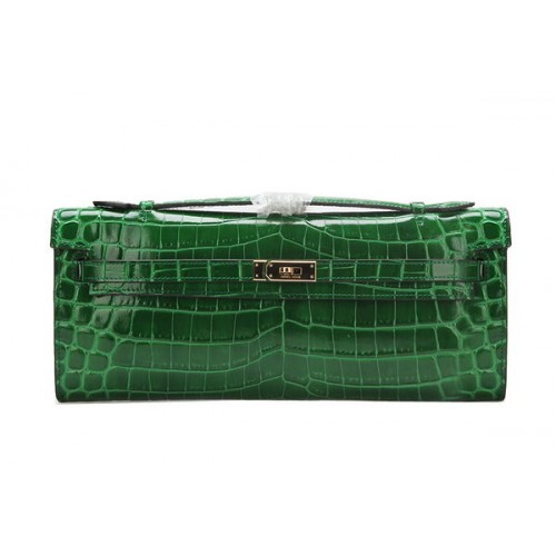 Geantă Hermes Kelly Clutch Leather Croco K1002 Verde