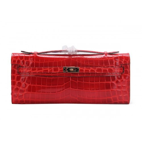 Geantă Hermes Kelly Clutch Leather Croco K1002 Roșie