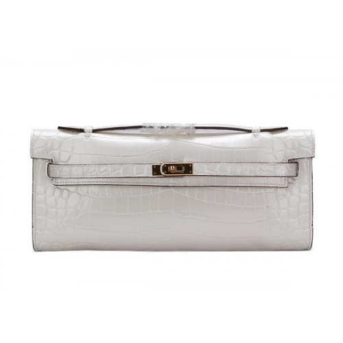 Geantă Hermes Kelly Clutch Leather Croco K1002 Alb