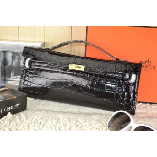 Geantă Hermes Kelly Clutch Leather Croco K31 Negru